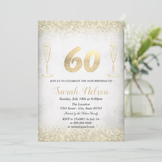 Luxus Gold Glitzer Weinglas Einladung (Stehend Vorderseite)