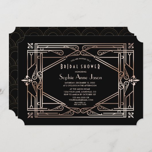 Luxus Gold Great Gatsby Art Deco Brautparty Einladung (Vorne/Hinten)