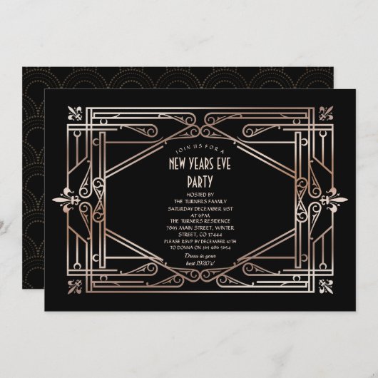 Luxus Gold Great Gatsby Art Deco Neujahr Einladung (Vorne/Hinten)