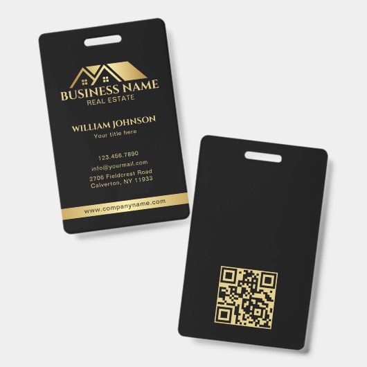Luxus Gold Haus Immobilien QR Code Schwarz Ausweis (Vorder- & Rückseite)