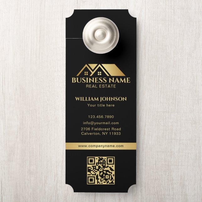 Luxus Gold Haus Immobilien QR Code Schwarz Türanhänger (Auf Knauf)