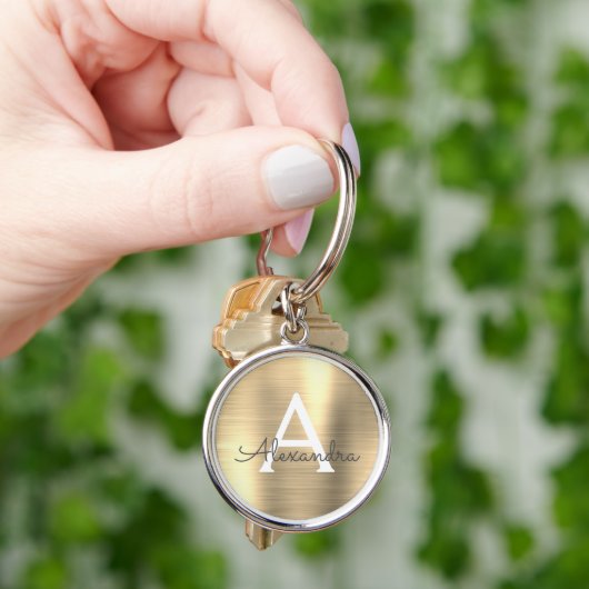 Luxus Gold Imitate Edelstahl Monogram Schlüsselanhänger (Hand)