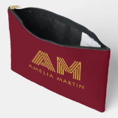 Luxus-Gold-Initial-Monogramm Burgunderrot Zubehörtasche (Offen)
