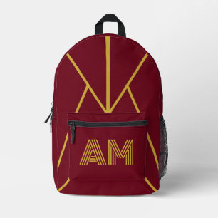 Luxus-Gold-Initialen-Monogramm Burgunderrot Bedruckter Rucksack