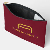 Luxus-Gold-Initialen-Monogramm Burgunderrot Zubehörtasche (Offen)
