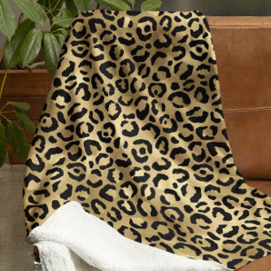 Luxus Gold Leopard Print Cosy Glam Animal Muster Sherpadecke