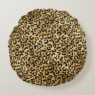 Luxus-Gold-Leopardenprint - Cozy Glam-Tiermuster Rundes Kissen