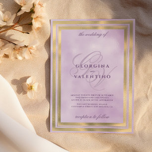 Luxus gold lila Anfangsbuchstaben Hochzeit Einladung