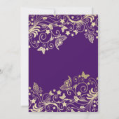 Luxus Gold Lila Floral Wirbel Dusche laden Einladung (Rückseite)