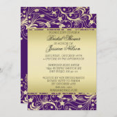 Luxus Gold Lila Floral Wirbel Dusche laden Einladung (Vorne/Hinten)