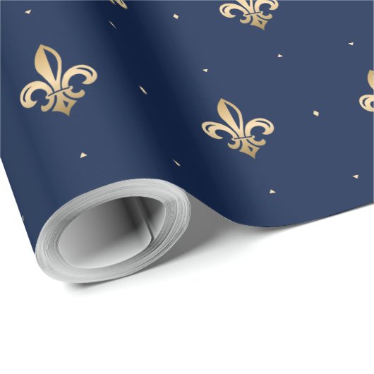 Luxus Gold Lilie Pattern Marine Geschenkpapier (Rolleneckpunkt)