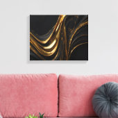 Luxus Gold Line Leinwand | Abstrakte Black-Gold-Ma (Insitu (Wohnzimmer))