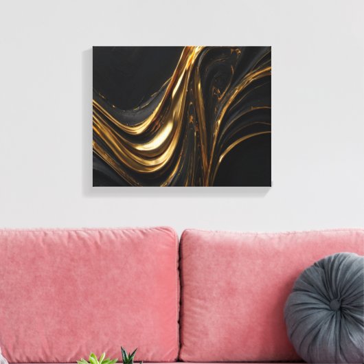 Luxus Gold Line Leinwand | Abstrakte Black-Gold-Ma (Insitu (Wohnzimmer))