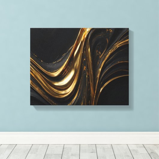 Luxus Gold Line Leinwand | Abstrakte Black-Gold-Ma (Insitu (Holzboden))