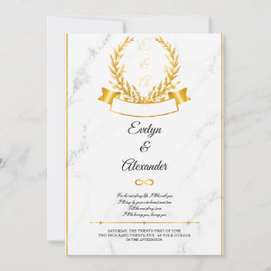 Luxus-Gold-Lorbeerkranz Weiße Marmor-Hochzeit Einladung