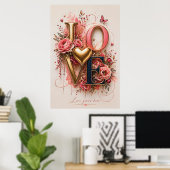 Luxus Gold LOVE Florales Design | Poster (Heimbüro)
