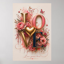 Luxus Gold LOVE Florales Design | Poster