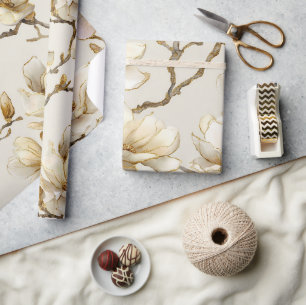 Luxus Gold Magnolie Perle Wasserfarbenmuster Geschenkpapier