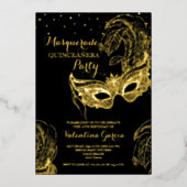 Luxus Gold Masquerade Quinceñera Einladung (Vorderseite)