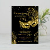 Luxus Gold Masquerade Quinceñera Einladung (Stehend vorne)