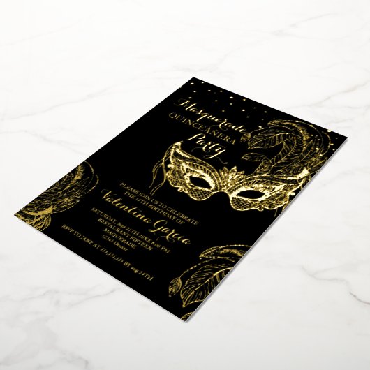 Luxus Gold Masquerade Quinceñera Einladung (Gedreht)