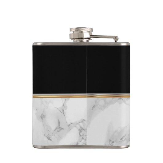 Luxus Gold mit schwarzem und weißem Marmor Flachmann (Rückseite)