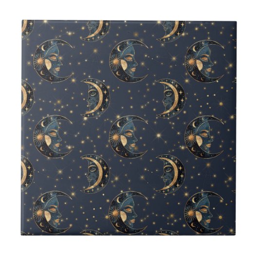 Luxus-Gold-Mond-Himmelsmuster Fliese (Vorderseite)