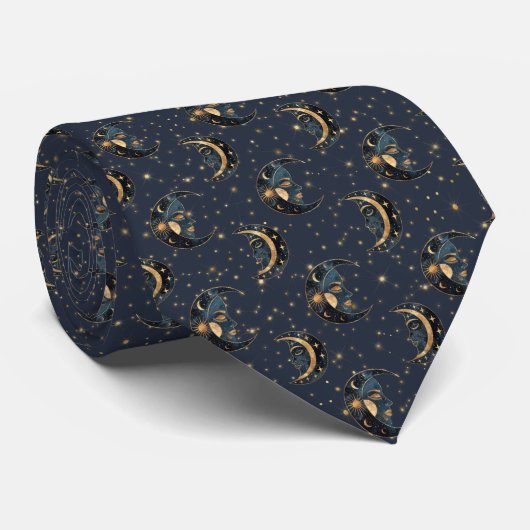 Luxus-Gold-Mond-Himmelsmuster Krawatte (Gerollt)
