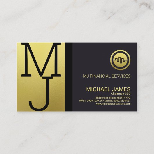 Luxus Gold Monogram Modern Corporate Founder CEO Visitenkarte (Vorderseite)