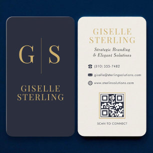 Luxus Gold Monogram Navy Blue QR Code Visitenkarte