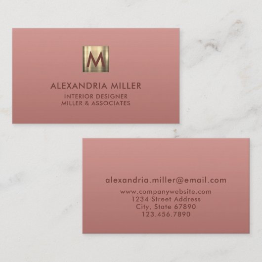 Luxus Gold Monogram Rose Pink Visitenkarte (Vorne/Hinten)