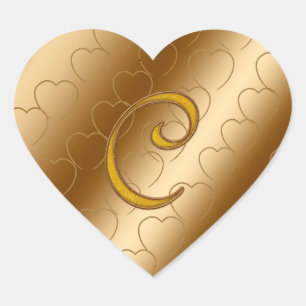 Luxus Gold Monogramm C Herz-Aufkleber