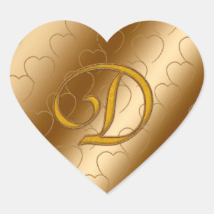 Luxus-Gold-Monogramm D Herz-Aufkleber