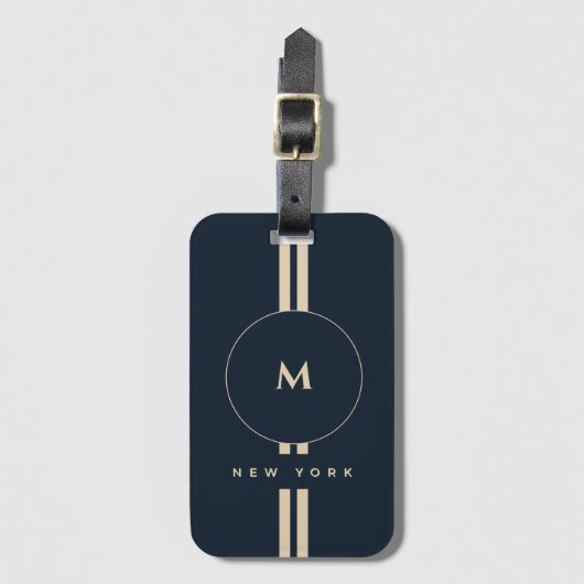 Luxus-Gold-Monogramm-Initial-Midnight-Navy-Gepäcka Gepäckanhänger (Vorderseite Vertikal)