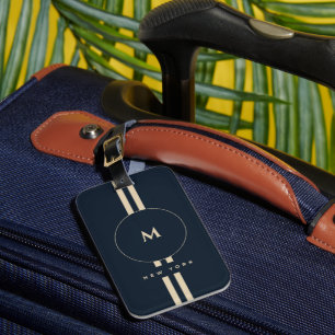 Luxus-Gold-Monogramm-Initial-Midnight-Navy-Gepäcka Gepäckanhänger