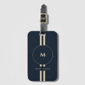 Luxus-Gold-Monogramm-Initial-Midnight-Navy-Gepäcka Gepäckanhänger (Vorderseite Vertikal)