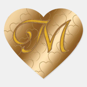 Luxus Gold Monogramm M Herz-Aufkleber