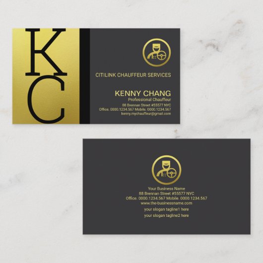 Luxus Gold Monogramm Moderner Beruflicher Chauffeu Visitenkarte (Vorne/Hinten)