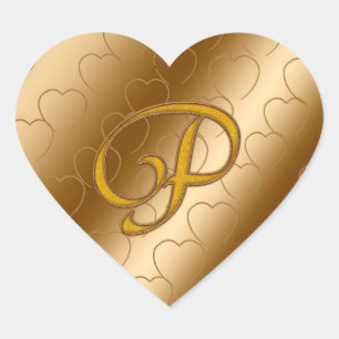 Luxus Gold Monogramm P Herz-Aufkleber