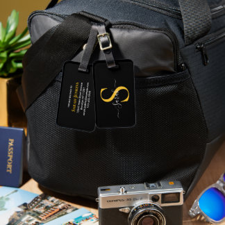 Luxus-Gold-Monogramm-Schwarzes-Reisetaschen-Name Gepäckanhänger