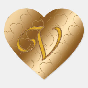 Luxus Gold Monogramm V Herz-Aufkleber
