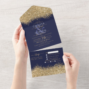 Luxus Gold Navy Glitter Konfetti Hochzeit Alles In All In One Einladung