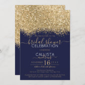 Luxus Gold Navy Glitzer Confetti Brautparty Einladung (Vorne/Hinten)