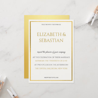 Luxus Gold & Off-White Minimalistische Hochzeit Einladung