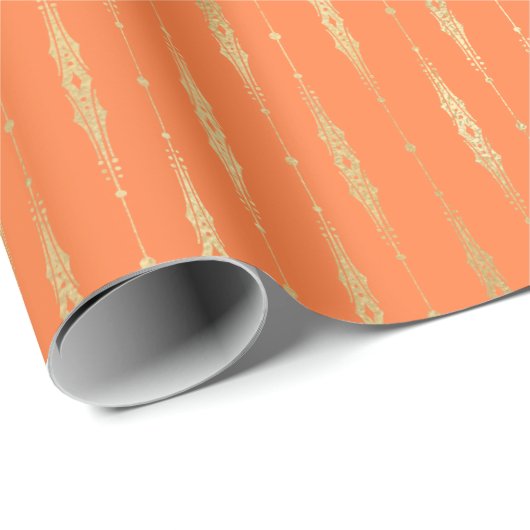 Luxus Gold & Orange Geometrisches Muster Geschenkpapier (Rolleneckpunkt)