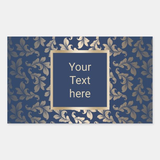 Luxus Gold Ornament Elegante Seven Blue Salon Rechteckiger Aufkleber (Vorderseite)