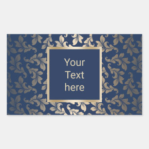 Luxus-Gold-Ornament Elegantes Marineblau-Salon Rechteckiger Aufkleber