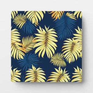 Luxus-Gold-Palmblatt-Muster Navy Tropisch Fotoplatte