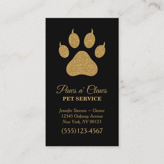Luxus Gold Paw Print Pet Service Visitenkarte (Vorderseite)