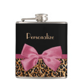 Luxus Gold Pelopard Print Mauve Bow mit Namen Flachmann (Vorderseite)